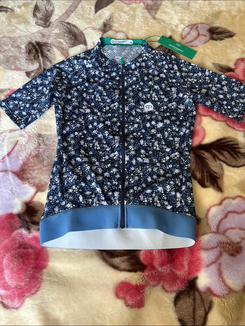 Peppermint Navy and Light Blue Floral Cycling Jersey